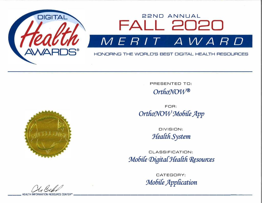 OrthoNOW digital award