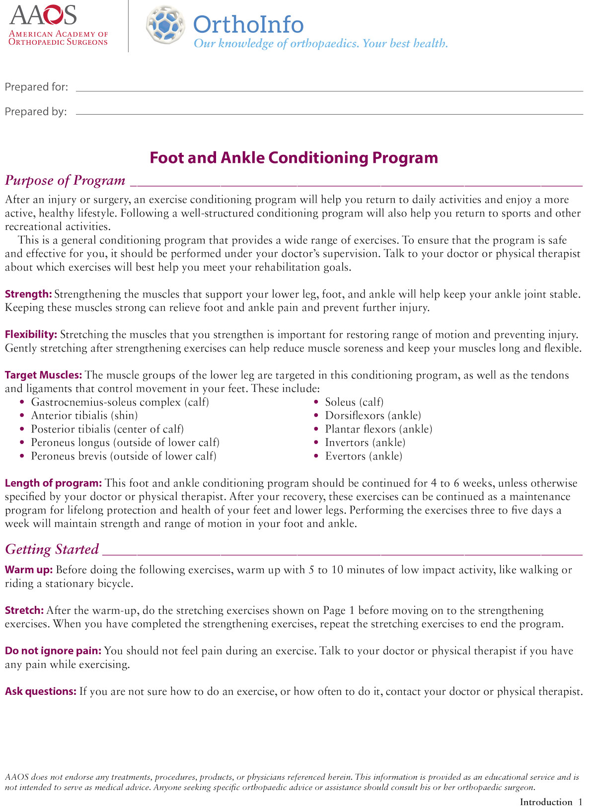 Foot Ankle Conditioning Program