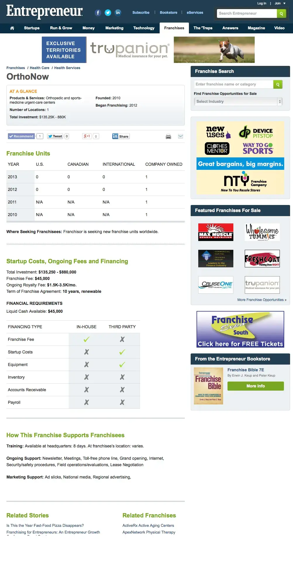 Top 3 Health Care Franchise OrthoNOW Entrepreneur Magazine 2014 Orthopedic Franchise