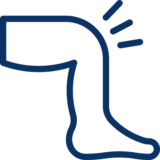 Icon of a knee joint with pain lines representing knee conditions