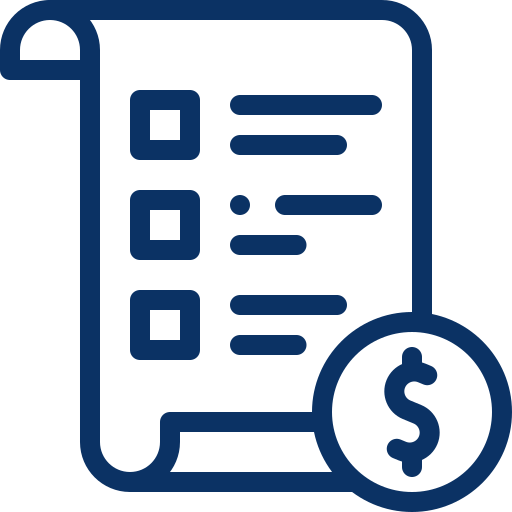 Icon of an itemized price list with a dollar sign